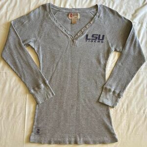 2000s Izod Collegiate LSU Tigers Gray Long Sleeve Henley Top Sz XL Preppy Y2K
